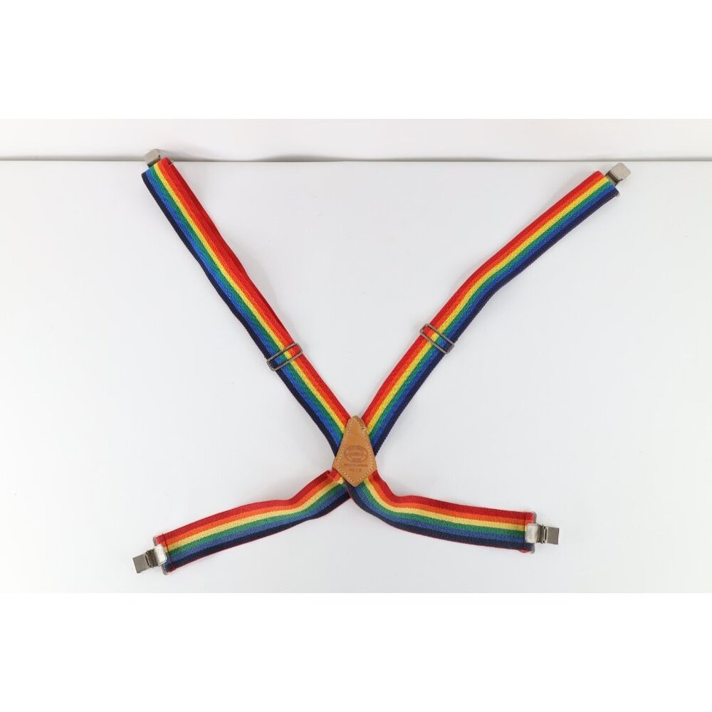 Vintage 70s Nicholas 2" Rainbow Striped Pants Suspenders Holder Pride USA No 113